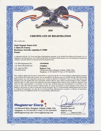 Certificate of Registration — FDA (Registrar Corp), 2025